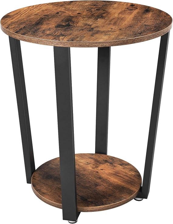 VASAGLE Side Table Round Table with Steel Frame for Living Room Bedroom Easy Assembly Industrial Rustic Brown and Black LET57X