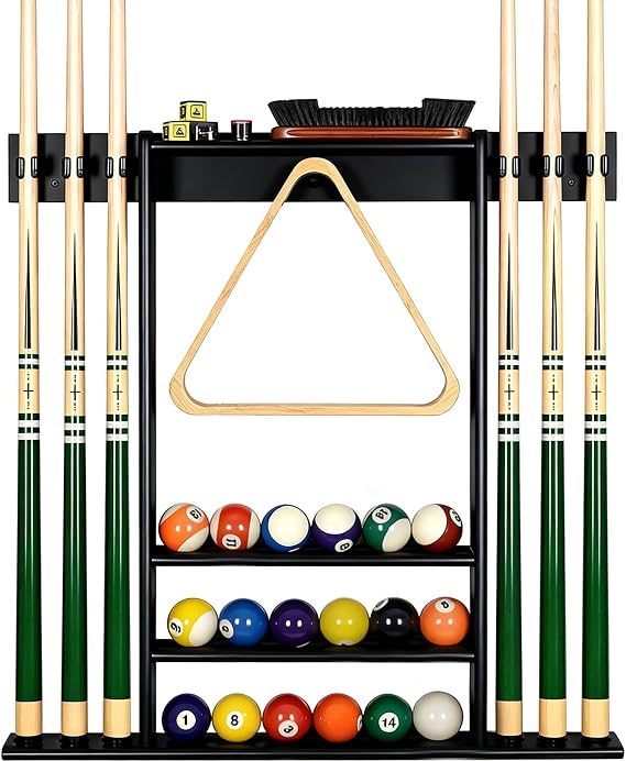Wall Mounted Pool Cue Rack 6 Cues Metal Black Billiard Storage