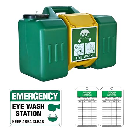 9-Gallon Portable Eye Wash Station OSHA-Approved, Includes Station Sign and 2 Inspection Tags, Wall Mount Eyewash Station, Emergency Eye Washing Station, First Aid Eye Wash Units for Workplace Safety