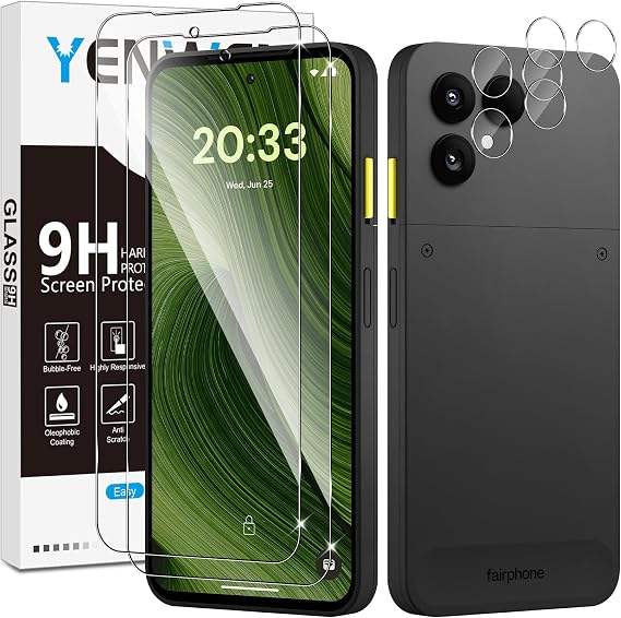 Screen Protector for Fairphone 6 / Fairphone 6 Plus 5G, 2 Pack of Tempered Glass with 2 Camera Protection, 9H Hardness Protective Glass Phone Film HD Clear