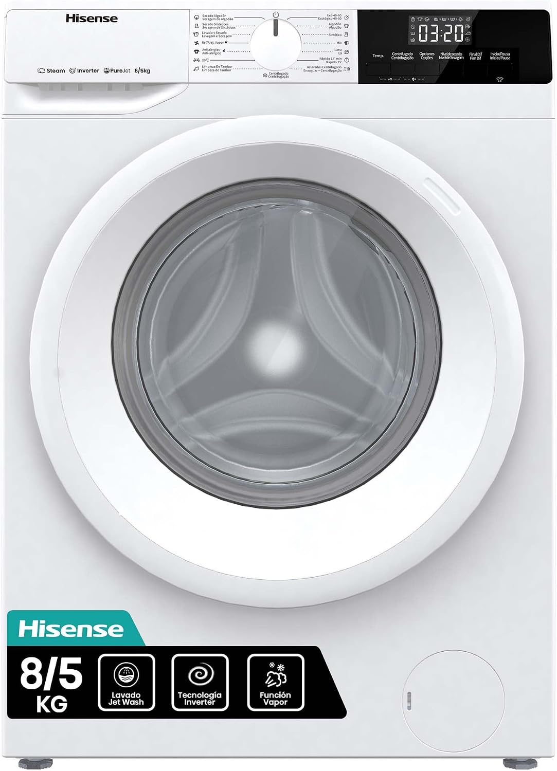 Hisense WDQE8014EVJM Washing Machine Dryer 85 kg, 1400 rpm, 15 Automatic Programs, Steam, Inverter Motor, Energy Efficiency Class D, Washing Efficiency Class A, LED Display, Fast Program [Energy Class D]
