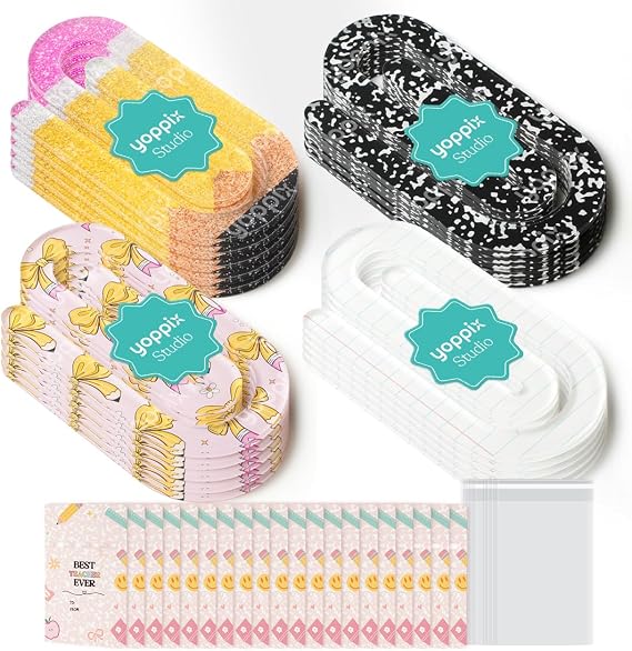 YOPPIX 20 Pack Jumbo Acrylic Paper Clips with 20 Exclusive Backing Cards, Cute Pencil Paper Clip Design for Office Classroom Bookmark Gift Book Lover School Supplies