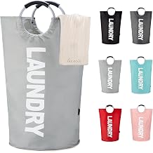 Caroeas 100L Collapsible Laundry Basket, Waterproof Laundry Bag for Baby, Large Washing Basket with Padded Handles Stands Up Well for Easy Storage, Light Grey