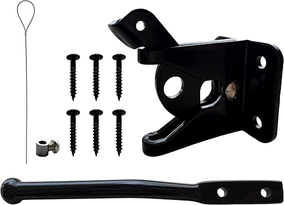 Automatic Gravity Gate Latch Self-Locking Door Latch Auto-Locking for Garden Fence, Black Steel