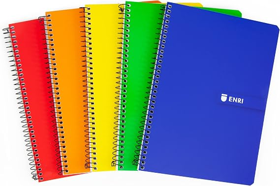 Enri, A4 Notebook (Folio) Ruled, Soft Cover, 80 Sheets, Pack 5 Notebooks, Assorted Colours