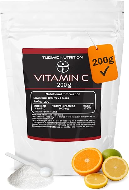Pure Vitamin C Powder 200 g Vegan 100% Ascorbic Acid 1000 mg High Dose