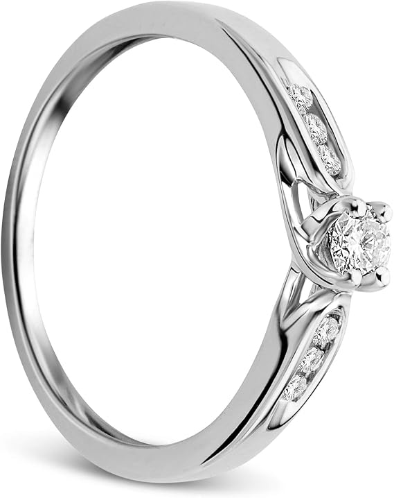 OROVI Women's Ring White Gold 0.20 Carat Diamond Engagement Ring 9 Carat (375) Gold and Diamonds