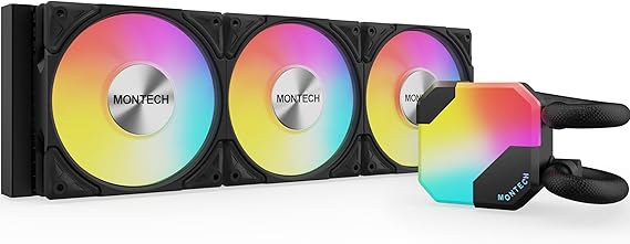 Montech HyperFlow ARGB 360mm-AIO CPU Sıvı Soğutucu-Intel LGA 1700/1200/15X/2066, AMD AM3/AM4/AM5 Soketler için-Geliştirilmiş 3100 RPM Su Pompası Tasarımı-3x 120 mm Yüksek Performanslı PWM 4 Pin