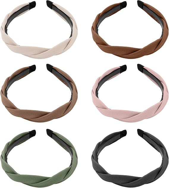 6PCS Twisted Knotted Headbands for Women Fashion Fabric Woven Head Bands Non Slip Wide Hair Hoops Elastic Hairbands for Daily Work Travel