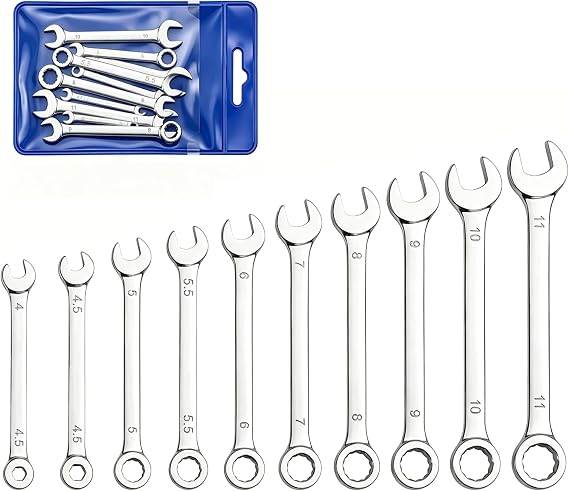 Mini Spanner Set Metric Wrench Set Combination Spanner Kit 4-11mm Dual Open End Box End Ignition Wrenches Thin Precision Repair Tools with Portable Storage Pouch for Home Appliance Maintenance 10Pcs