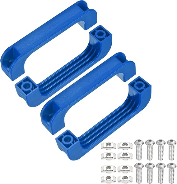 uxcell プラスチックプルハンドル4個セット 穴間120mm（4.72インチ）戸棚ハンドル補強リブ付き長方形工業用ハンドル（ネジ・ナット付き） ブルー