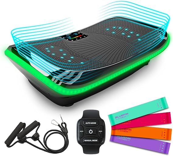 Bluefin® 4D Vibration Plate Exercise Machine for Weight Loss, Muscle Recovery & Lymphatic Drainage, 3 High-Performance Motors with Resistance Bands & Pull cords for a Full Body Workout