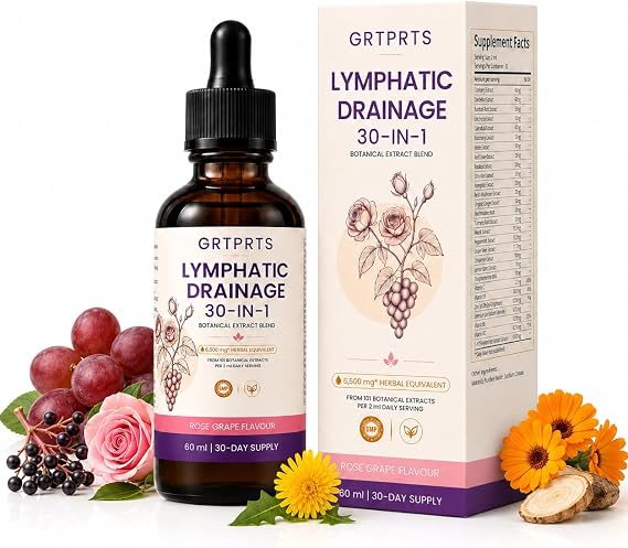 Lymphatic Drainage Drops 30-in-1, Lymphatic Support Drops, Rose Grape 60ml