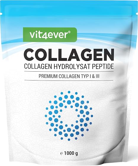 vit4ever collagen powder 1000 g (1 kg) - 100% bioactive collagen hydrolysate peptides - collagen type 1 & 3 - neutral in taste - without additives
