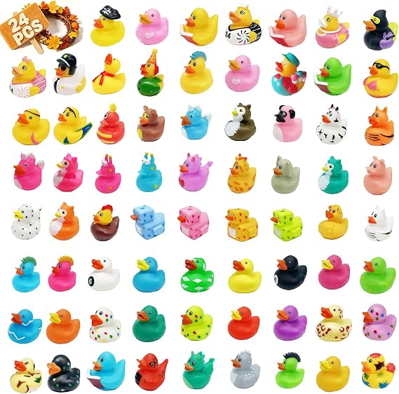 24Pcs Rubber Ducks,Random Assortment Bath Toys & 2 Inch Mini Plastic Ducks for Kids Baby Bath Shower Toys,Party Bag Fillers,Birthday Gifts,Swimming Pool Toys,Decorations
