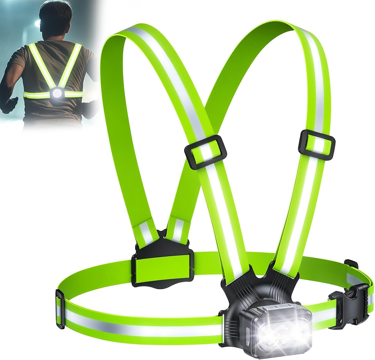 Running Lights for Runners, 500LM Chest Running Light with 7 Modes, 360° Reflective Gear & 45° Adjustable, IPX4 Waterproof Rechargeable Running Torch for Camping & Hiking, 3.5-20Hrs Runtime