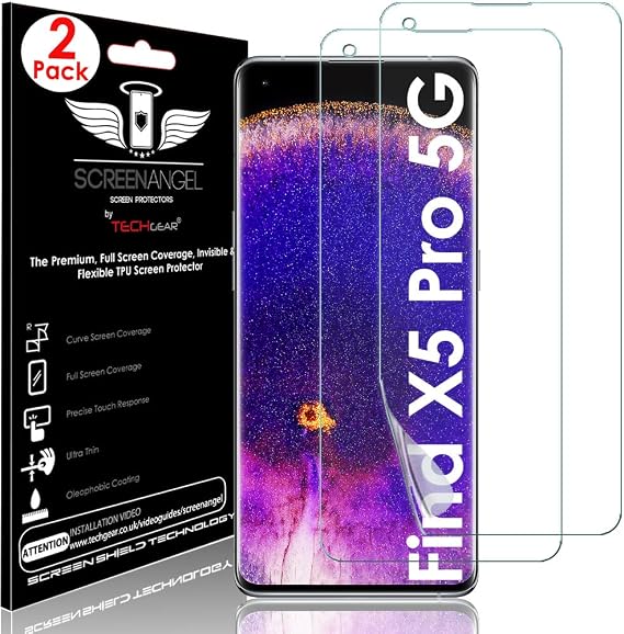 TECHGEAR [2 Pack Screen Protector fits Oppo Find X5 Pro 5G [Screen Angel Edition] [Case Friendly] [Bubble Free] [FULL Screen Coverage] HD Clear Flexible TPU Film