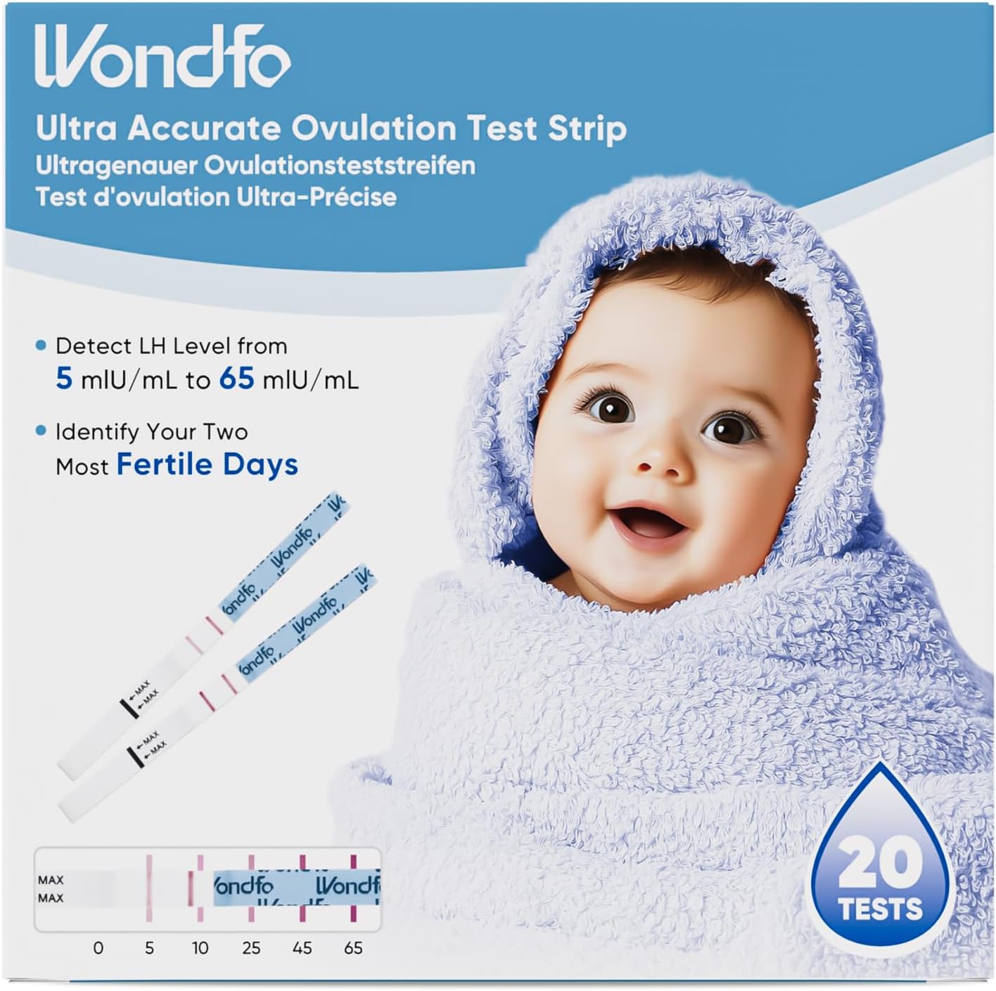 Wondfo Ovulation Test 20x LH 0-65mIU/ml Continuous Prediction of Ovulation Days Fertility Test Strips Quantitative Ovulation Tests for Women at Home Pinpoint 2 Peak Fertility Days