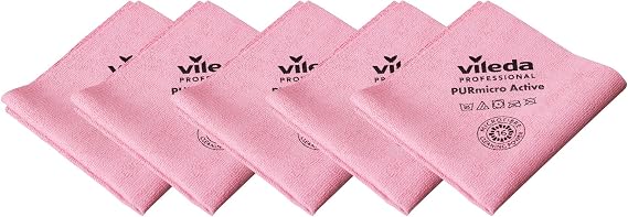 Vileda Professional, PurMicro Active Microfibre Cloth, Red, 5 Units, Purple, 38 x 35 cm