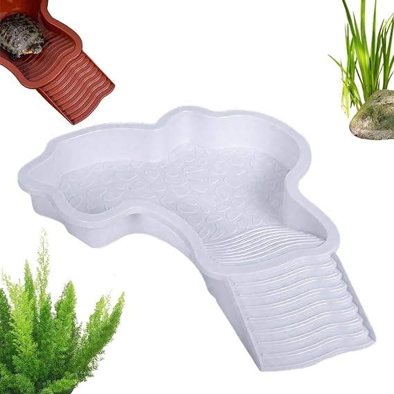 Tortoise Bath Dish with Anti-Slip Ramp, Reptile Water Bowl and Feeding Dish, Shallow Bath Pool for Tortoises, Turtles and Geckos (White)