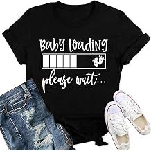 Pregnancy Reveal T Shirts for Women Mom to Be Shirt Baby Loading Please Wait Tee Tops