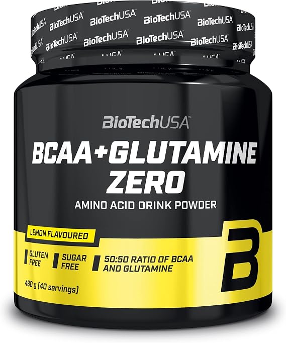 BioTechUSA BCAA + Glutamine Zero | 40 Servings | Vegan | Sugar-Free | Gluten-Free | 2:1:1 Ratio BCAAs | 480 g | Lemon
