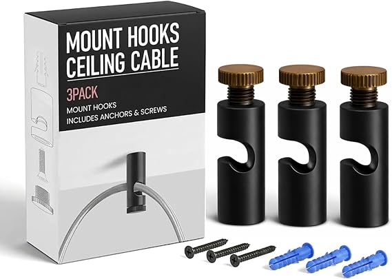 LEDSone 3 Pcs Ceiling Cable Mount Hooks for Swag Chandelier & Spider Light