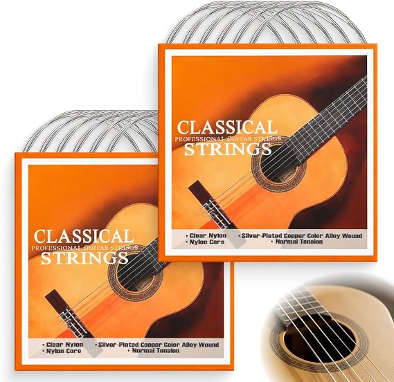 2 Sets of Classical Guitar Strings 6 String Set for Classical Guitar Normal Tension Guitar Strings with Warm Sound Durable and Tuning Stable for Beginners and Advanced Players