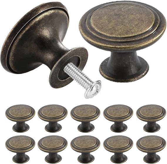 12PCS Vintage Cabinet Knobs Bronze Drawer, Antique Style Kitchen Cupboard Handles, Vintage Copper Round Knobs Handles for Drawer Wardrobe Cupboard Door (Bronze)