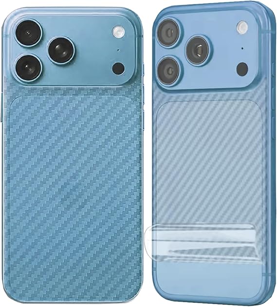 iPhone 17 Pro 背面スクリーンプロテクター 3D カーボンファイバー 超薄型 保護フィルム - 2パック - 透明