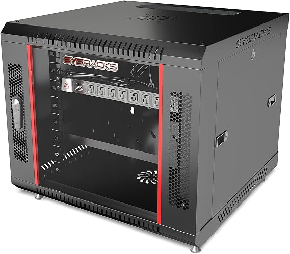 Network Data Cabinet - 9U Rack Mount - Wall Mounted IT Rack - Lock - Server Rack - 18" Deep Data Rack - Server Rack Cabinet with Power Bar / Fans/Shelves/FEET/ Servers - A/V - Equipment