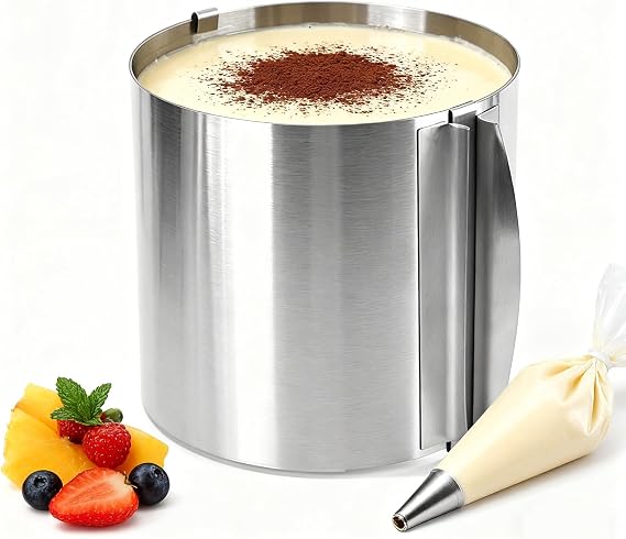 Stainless Steel Cake Ring High 15cm, Adjustable Cake Ring Diameter 16 to 30cm, Stable Baking Rings Bakeware Tool with Precise Scaling Inside