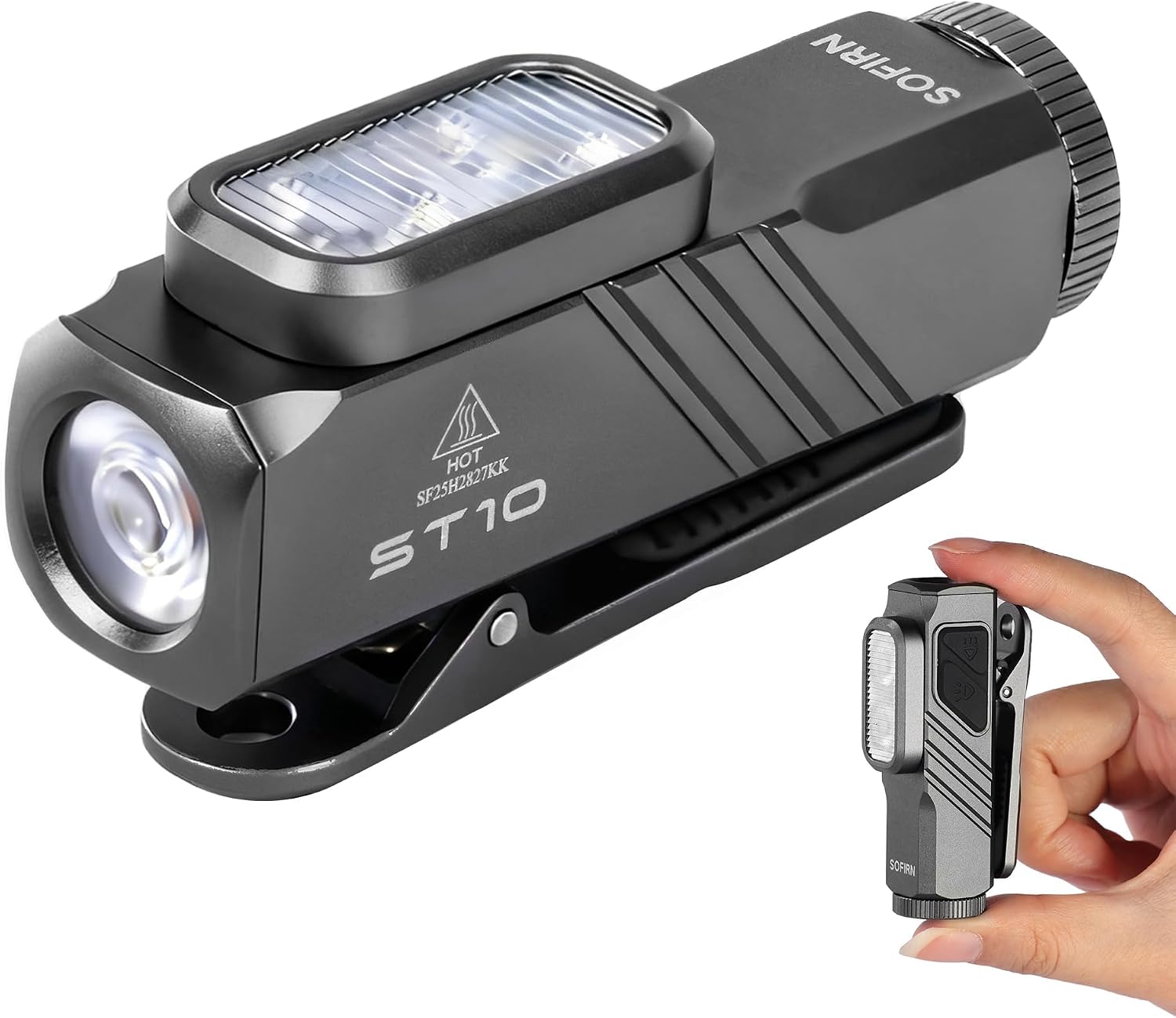 Sofirn ST10 Flashlight with Clip, Small Light, Clip Light, SpotFlood660 nm Red Light, 15 Lighting Modes, Type-C Rechargeable, Magnetic Tail Cap, IPX6 Waterproof, For Walks, Disasters, Power Outages, Bicycles, Work, Outdoors, Camping