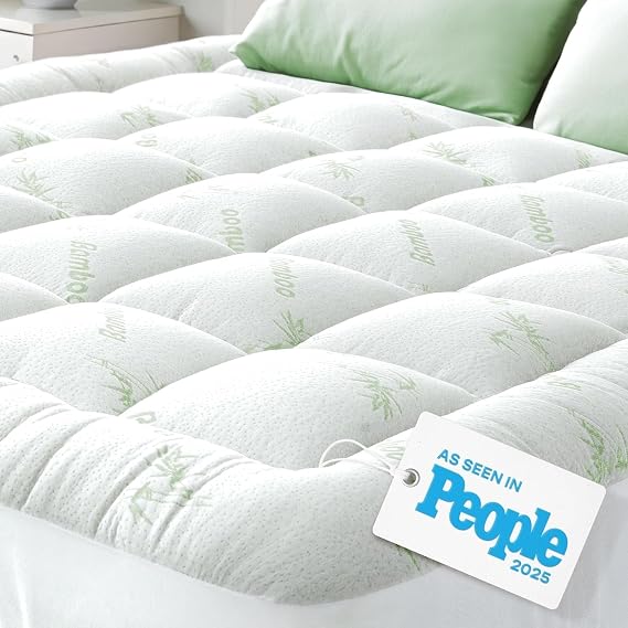 Mattress Topper Cloud-Like Comfort - Ultra-Soft, Breathable, and Cooling Bamboo Viscose Protection - 180x200cm, Deep Fit