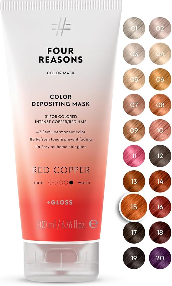 FOUR REASONS Color Mask, Red Copper (27 Colours) – Hair Gloss & Colour Depositing Conditioner – Semi Permanent Hair Toner for Colour-Treated Hair Colour For Women – Vegan & Cruelty-Free –200 ml