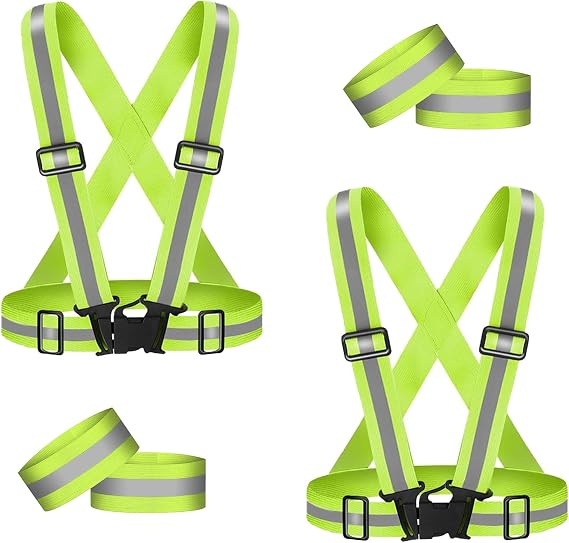 2 Pack Reflective Vest,Reflective Vest Running Gear with 4 PCS High Visibility Armbands,Suitable for Outdoor Night Running Jogging Hiking Cycling Walking Men Women Kids