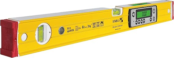 STABILA Electronic Spirit Level TECH 196M DL - Digital Spirit Level Waterproof and Dustproof according to IP 67 2 Digital Displays Calibration-Free with Bag 61 cm