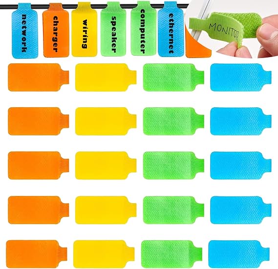 20 Pcs Multi-Color Cable Labels (1.75in*0.78in) Write On Cord Tags for Management, Identification and Organization