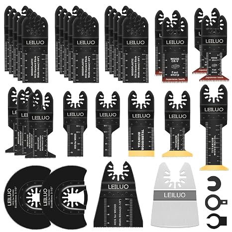 LEILUO 34 Pcs Titanium Multi Tool Blades Set, Multitool Blades Wood Cuts