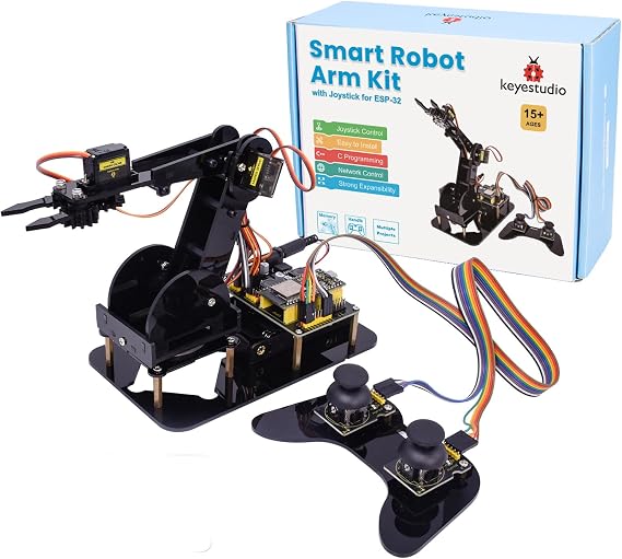 KEYESTUDIO ESP32 Smart Robot Arm Kit for Arduino with Joystick, DIY Programming Robot Building Kit for Education, 4DF Robotic Arm for Teens and Adults