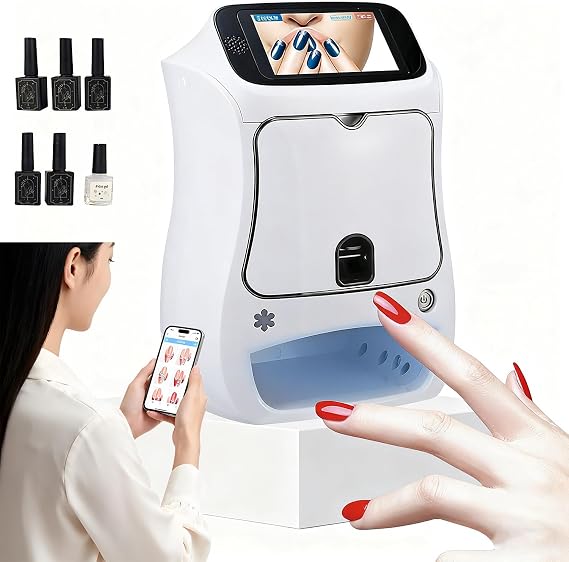 Portable Nail Printer Machine Kit, Electric 3D Smart Art Nail Printer with UV Curing / 5" Touchscreen, APP Control, 4800DPI High-Resolution, DIY Digital Fingernail Painting for Home & Salon
