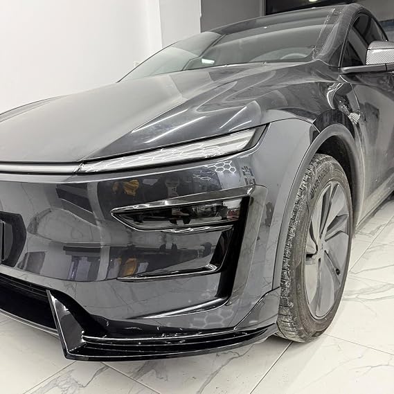 Tesla Model Y Juniper (2025+) Uyumlu Ön Tampon Sis Farı Kaşı Kaplama Seti (4 Parça) (Parlak Siyah)