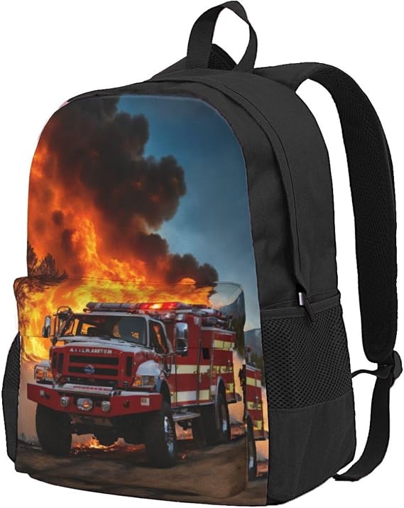 Firefighter Fireman Flame Print Work Bag Rucksack Bag Carry On Backpack Hiking Bag Gym Backpack For Men And Women