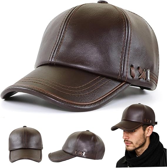 Leather Baseball Cap, Soft Comfortable Adjustable PU Baseball Cap, Vintage Biker Hat for Men, Women..