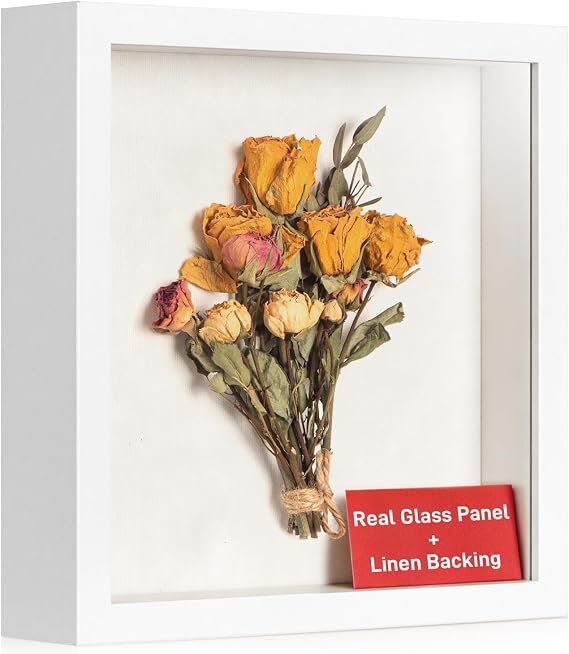 8x8 Inch Shadow Box Frame with Real Glass Panel & Soft Linen Back