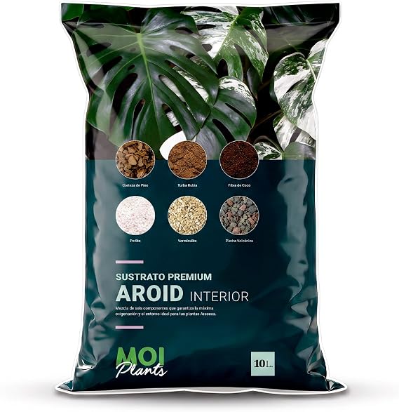 MOIPLANTS Premium Aroid Substrate 10L for Monstera, Philodendron, Alocasia and Anthurium | Tropical Land with Blonde Peat, Coconut Fiber, Pine Bark, Perlite, Vermiculite and Volcanic Gravel