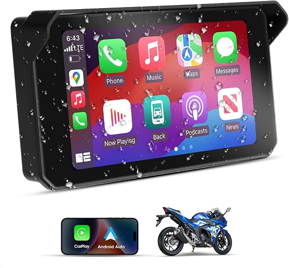 Vtopek 5 inch Motorcycle CarPlay Screen Motorbike Android Auto Screen