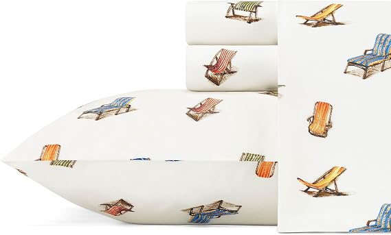 Tommy Bahama - Queen Sheets, Cotton Percale Bedding Set, Crisp & Cool, Stylish Home Decor (Beach Chairs Multi, Queen)