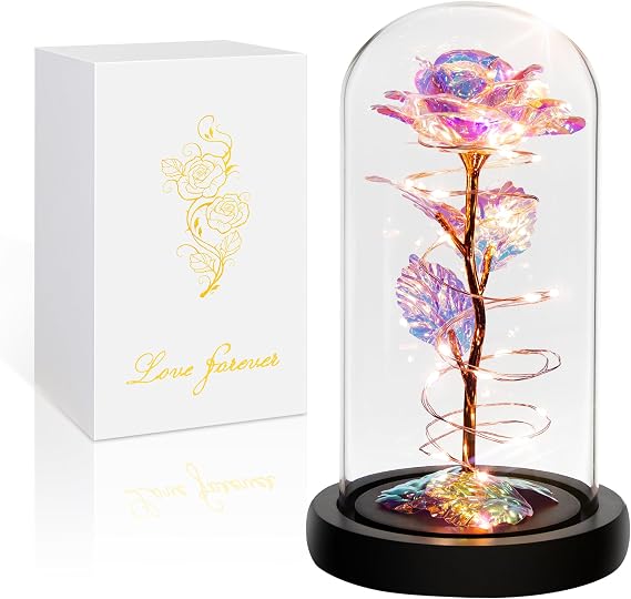 Childom Birthday Gifts for Women Her Mum,Light Up Rose Flower in Glass Dome