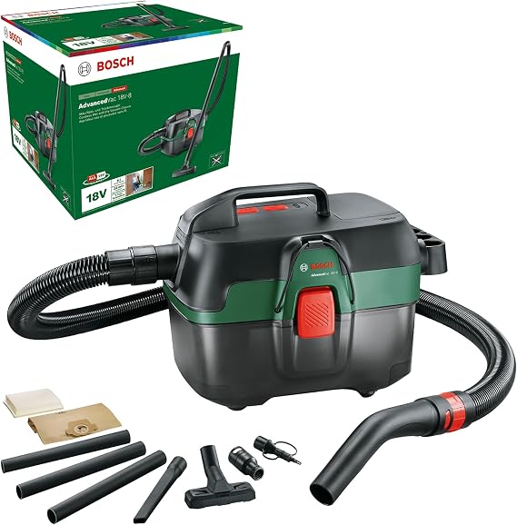 Bosch AdvancedVac 18V-8 akülü ıslak ve kuru elektrikli süpürge (aküsüz, 18 Volt sistem, aksesuar seti ile, kartonda), test notu: çok iyi (şarjör: Mann kendisi mi)